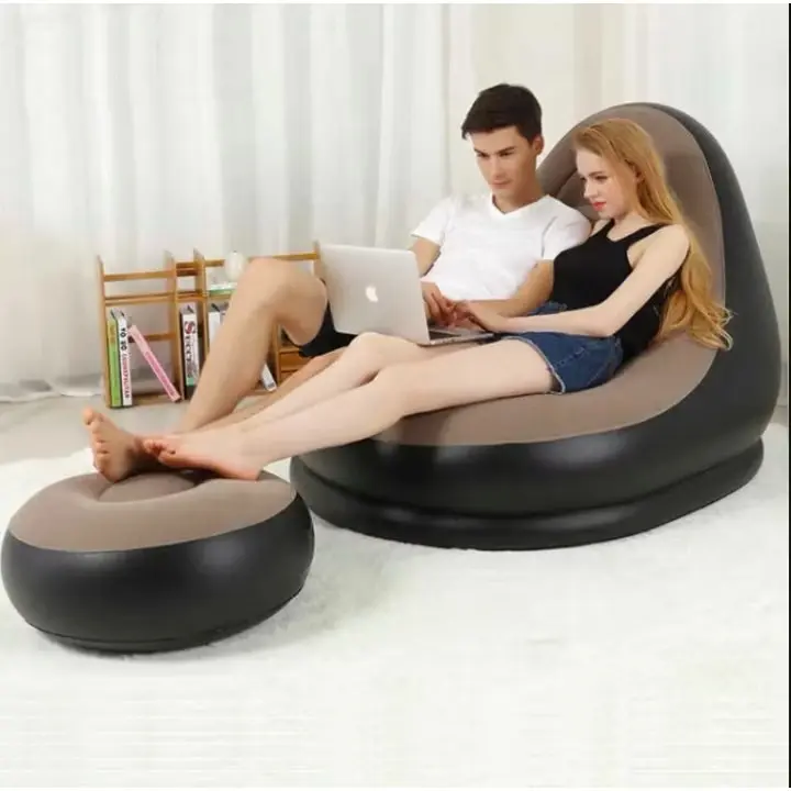 Bộ Ghế Lười Bơm Hơi - Đệm Hơi Tựa Lưng Hàn Quốc Bọc Nhung Kèm Bơm 0