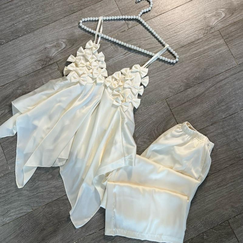 Sét Bộ 2 Dây Đính Nơ Quần Dài Chất Lụa Latin Mềm Mịn Mát Siêu Xinh Freesize 40-60kg Cho Nữ