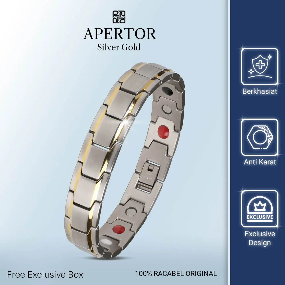 Racabel Apertor Silver Gold - Gelang Magnet Terapi Kesehatan Original Untuk Pria dan Wanita