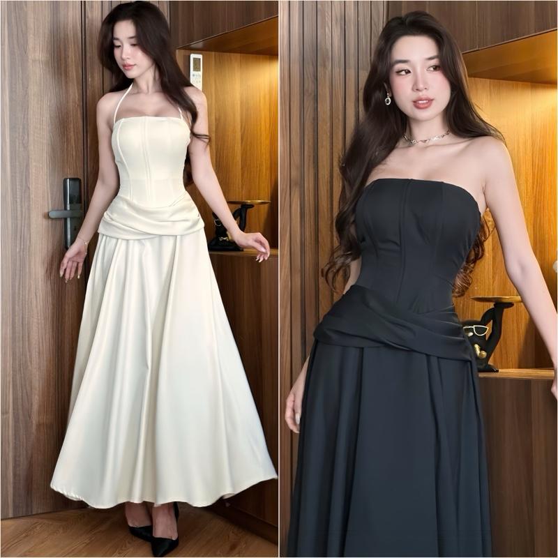 Đầm Corset (3) Cúp Xoè Hai Dây Yếm Hai Màu Chất Chéo Hàn Váy Đi Tiệc Đám Cưới Váy Xinh