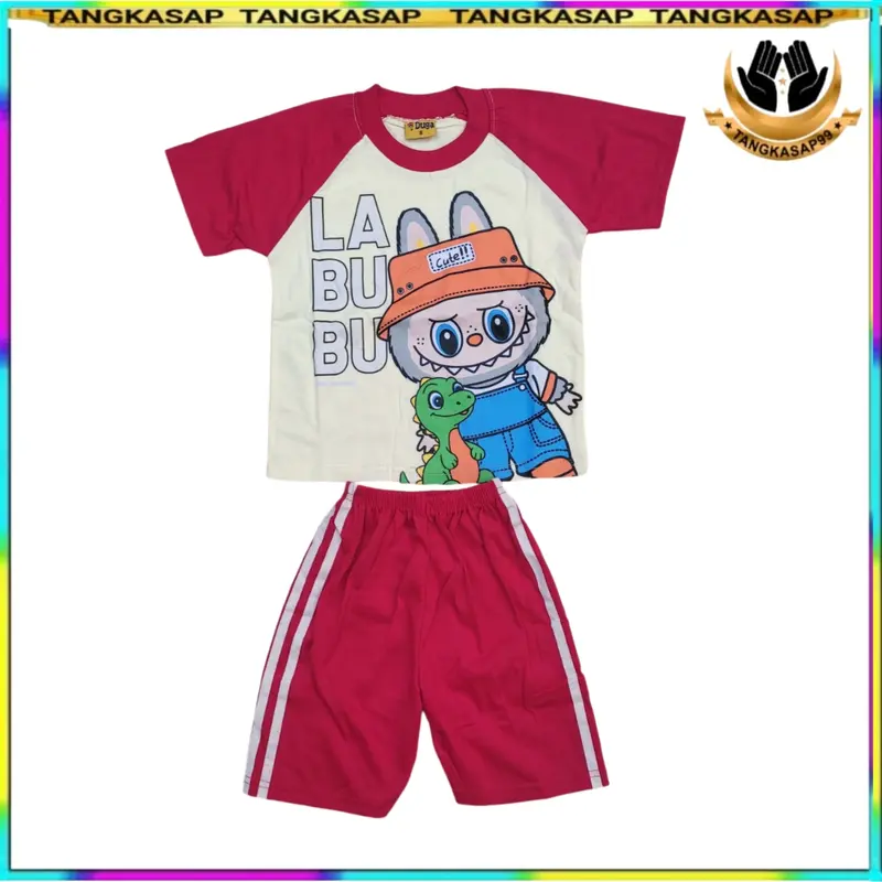 Setelan Anak Labubu Terbaru Lengan Pendek Pakaian Anak Unisek Katun  Tebal Adem - Tangkasap Celana Motif Baju Fashion 5