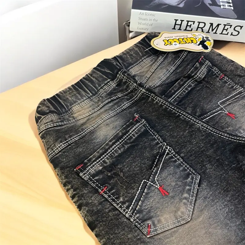 Celana Jeans Anak Sobek Tembus Pinggang Karet Soft Jeans Melar Size 1-13Tahun - Trendy dan Fashionable dengan Model Sobek Lutut Tembus dan Dilengkapi Laser Pakaian 4