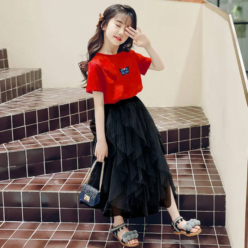 Arkid-Váy Công Chúa Cổ Tích Cho Trẻ Em, Váy Gạc Cho Bé Gái, Bộ Áo Phông, 2 Chiếc, Quần Áo Mùa Hè Thích Hợp Cho Bé Gái 6-10 Tuổi, Cotton Nguyên Chất 5