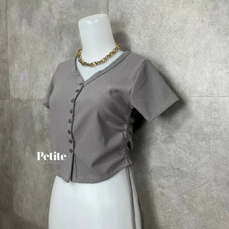 Petitechoice | HANI Top — Atasan wanita knit stretch serut casual slim fitting kancing mati tali crop korean Knitwear  Nyaman Cantik Vneck 7