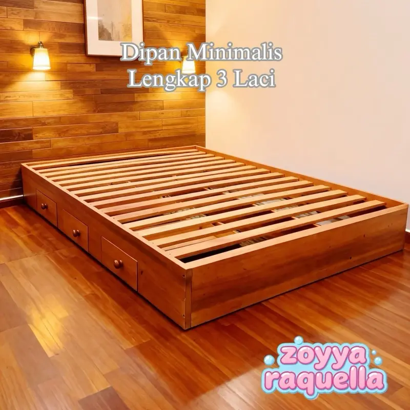 Dipan Minimalis Kayu Mahoni dengan 3 Laci Penyimpanan Desain Modern dan Fungsional