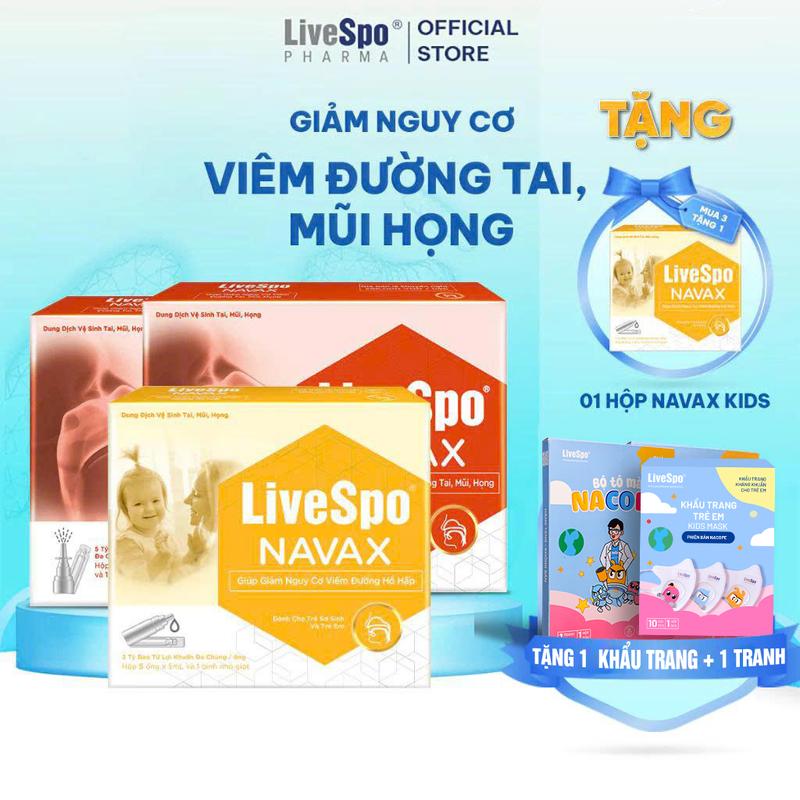 [Mua 3 tặng 2 ] 2 LiveSpo Navax Chuyên Dụng 10 ống  1 LiveSpo Navax Kids Nước muối cho bé sơ sinh chứa Bào Tử Lợi Khuẩn + [ Tặng 1 Navax Kids + Tặng 1 tranh và 1 khẩu trang ]