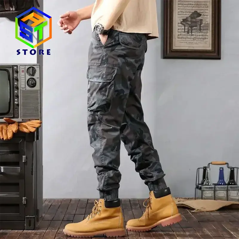 Celana Panjang Unisex Camo Cargo Combat Bahan Katun Twill Non Stretch Warna Green 4