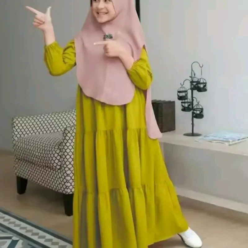 gamis anak susun zilla dres bahan crinkle reseleting ukuran 3-12 tahun  Fashion tren masakini Muslim 5
