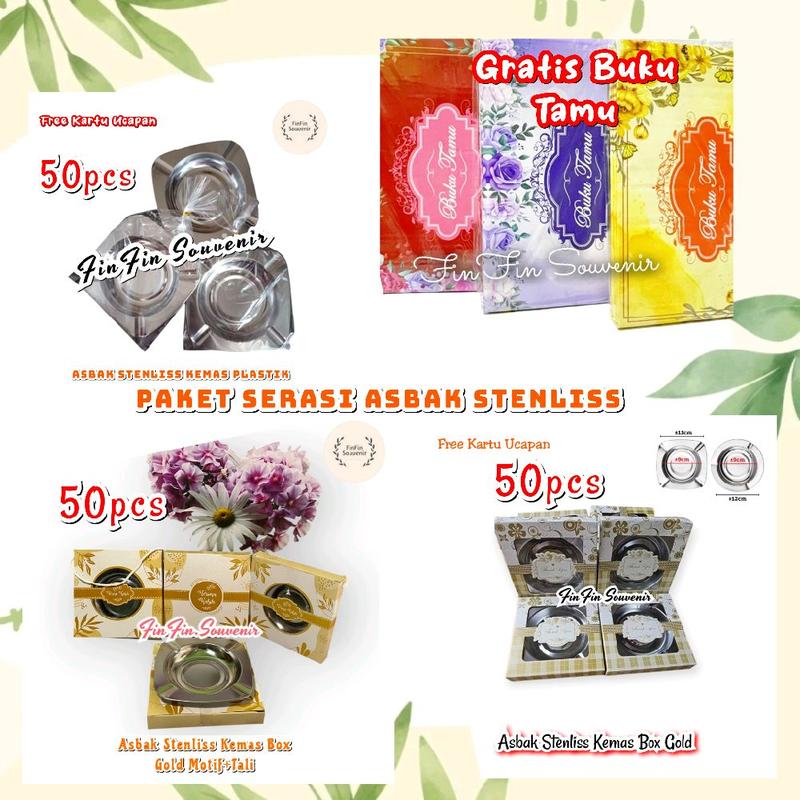 (isi 150pcs) Paket Serasi Souvenir Asbak Stenliss Gratis buku tamu undangan Souvenir pernikahan / Souvenir Khitanan/ Hadiah pesta bermanfaat 0
