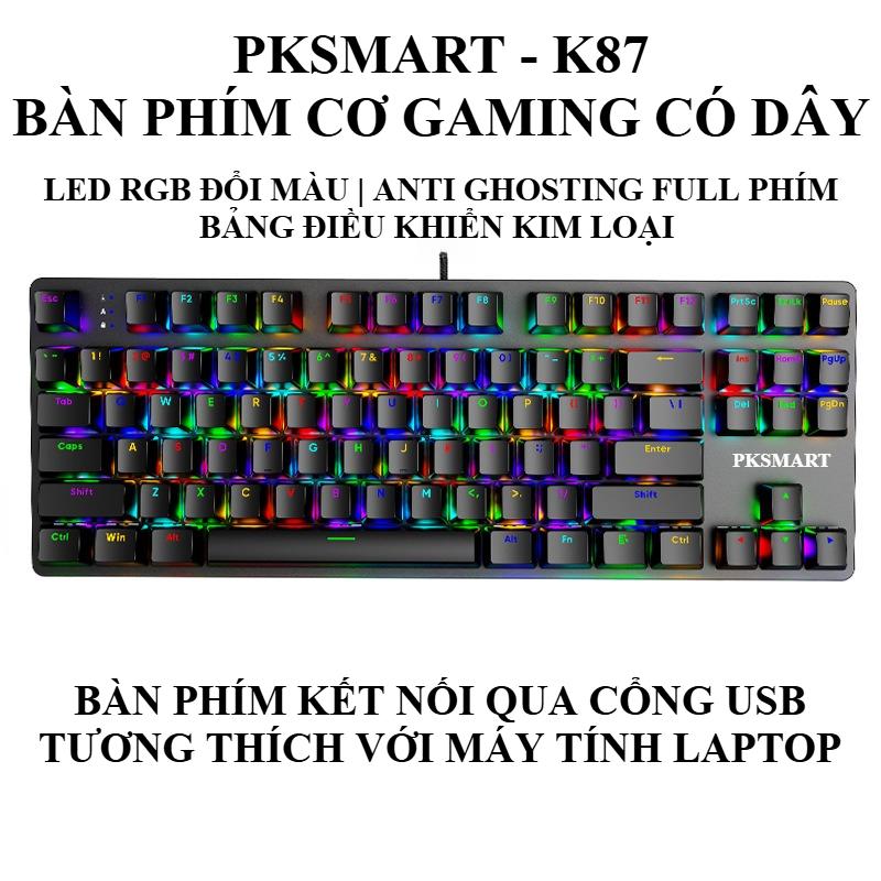 PKSMART K87s - Bàn Phím Cơ Gaming TKL Có Dây - LED RGB 15 Hiệu Ứng - Đổi 8 Màu LED - Anti-Ghosting Full Phím - BLUE/RED SWITCH