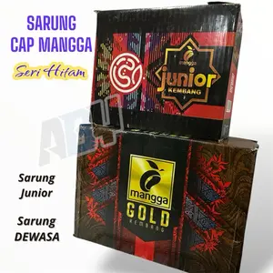 Sarung cap mangga seri hitam motif kembang junior dan dewasa