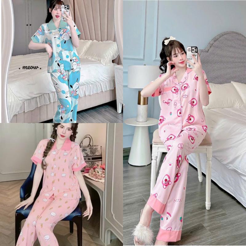 Combo 3 Bộ Pijama Nữ ( áo cộc-quần dài) Đồ ngủ Pijama - Họa Tiết Phối Viền- Phù Hợp Mặc Nhà- Nữ Women