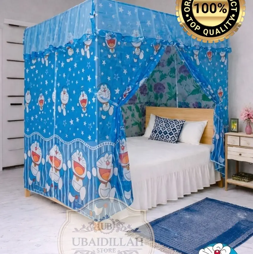 UBAIDILLAH STORE Kelambu Tidur Lipat Motif Doraemon 180x200cm Top Quality Biru Cantik kotak