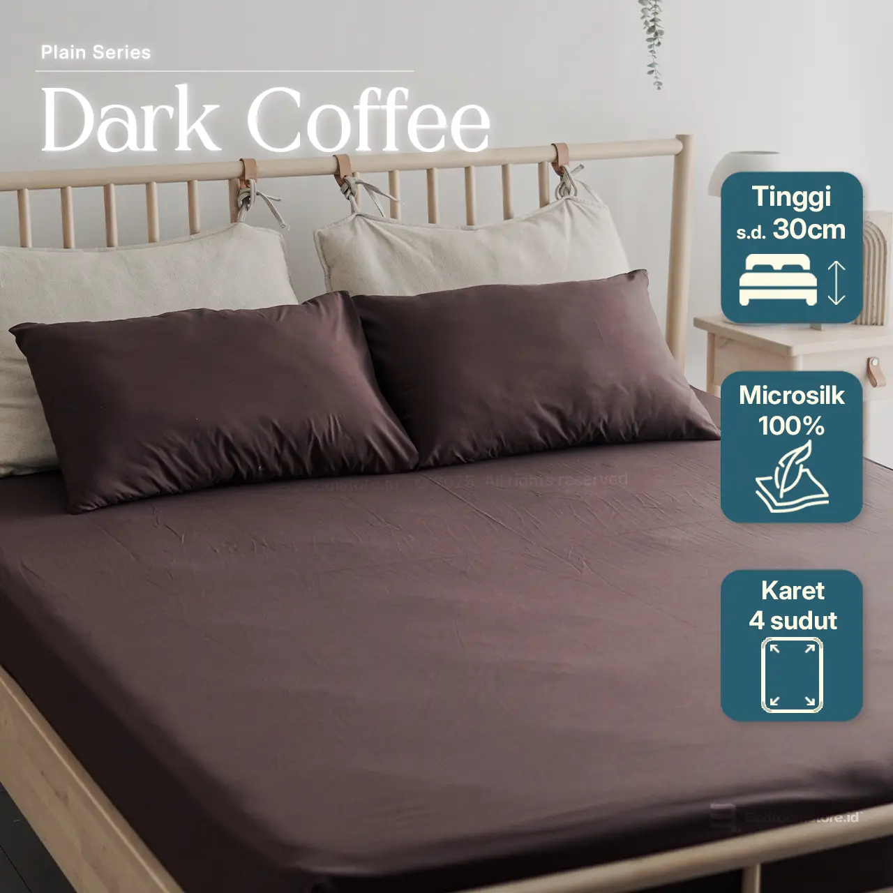 Sprei aesthetic Polos Dark Coffee ala korea sudah termasuk Sarung Bantal Sarung Guling sudut Karet