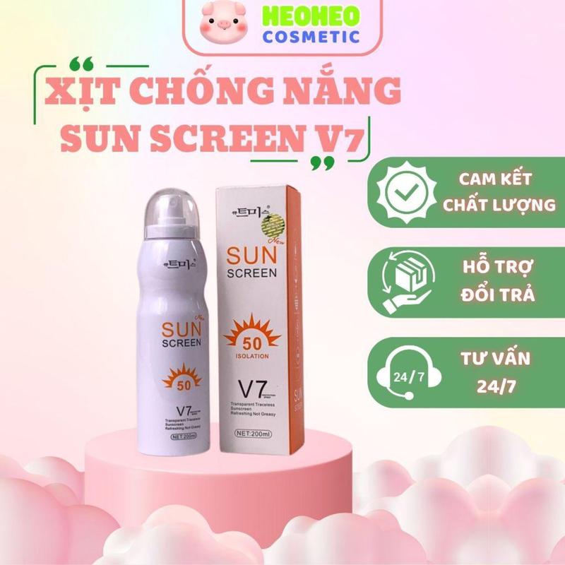 Xịt chống nắng Sun Screen V7 200ML nâng tone trắng da chống nước không bết dính…