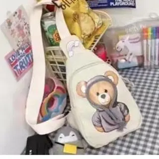 Tas Pinggang Waistbag Selempang SlingbagAnak Wanita Printed Bear Lucu Impor Kanvas 6