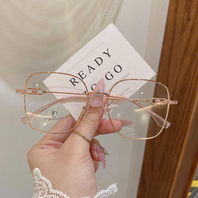  Gọng Kính Kim Loại Thời Trang Phong Cách Hàn Quốc Mắt Vuông Bản To Càng Điêu Khắc B Chống Tia UV Ánh Sáng Xanh Voi Nữ Women Kính Mắt 