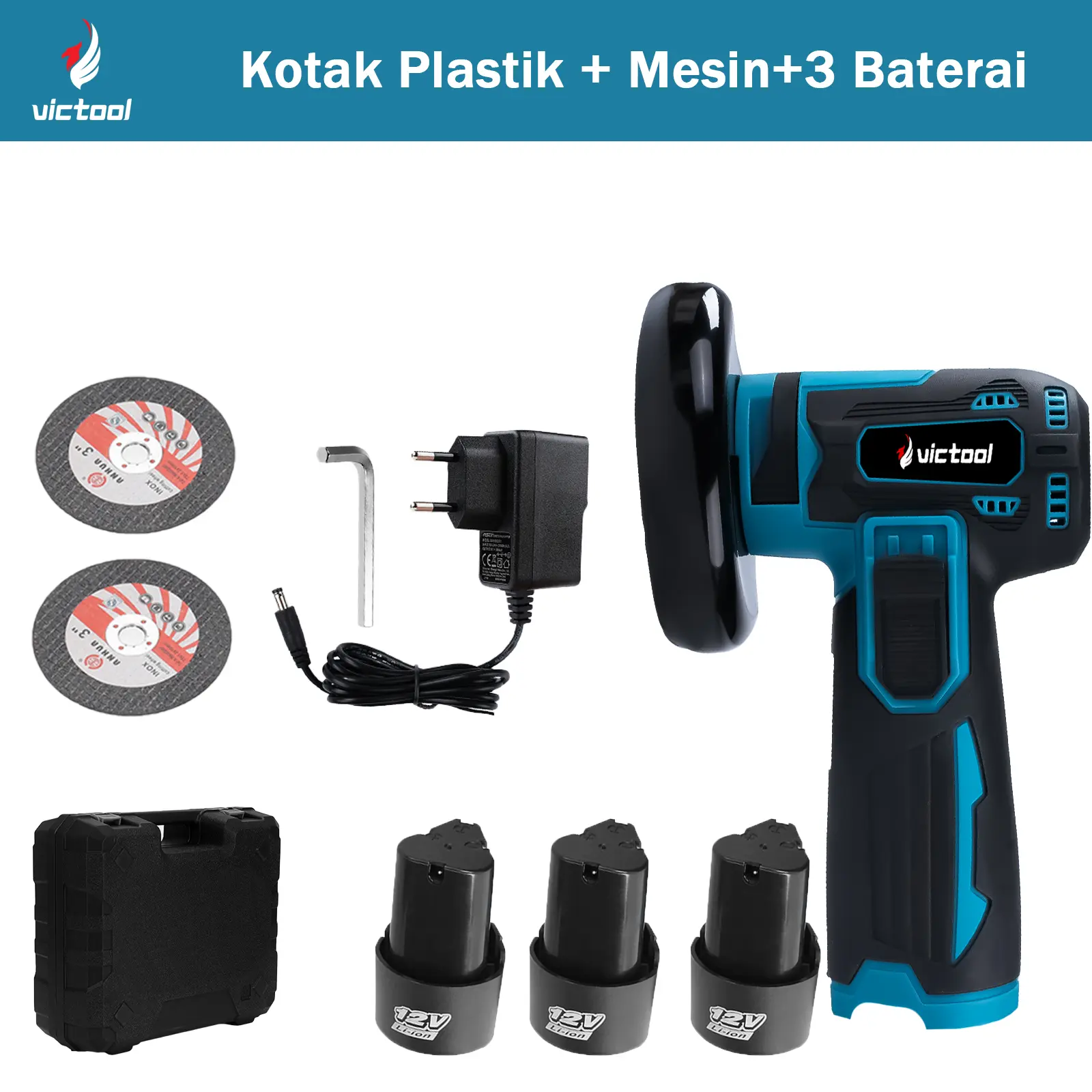 Kotak Plastik+ Mesin + 3 Baterai