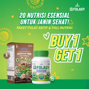 BUY 1 GET 1, MOMSY- FOLASY [Folat Aktif] 30kapsul x Almond Mix Cokelat 6sachet