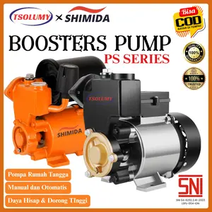 TSOLUMY Booster Pump PS-150 Hitam Manual Shimida PS-150 Orange Manual PS-220F Otomatis Pompa Air Penguat Tekanan 200W & 300W Kapasitas Penguat Tekanan Air Rumah Tangga Penguat Tekanan Power Debit Arus Air Original Produk Teruji SNI Produk Booster Air
