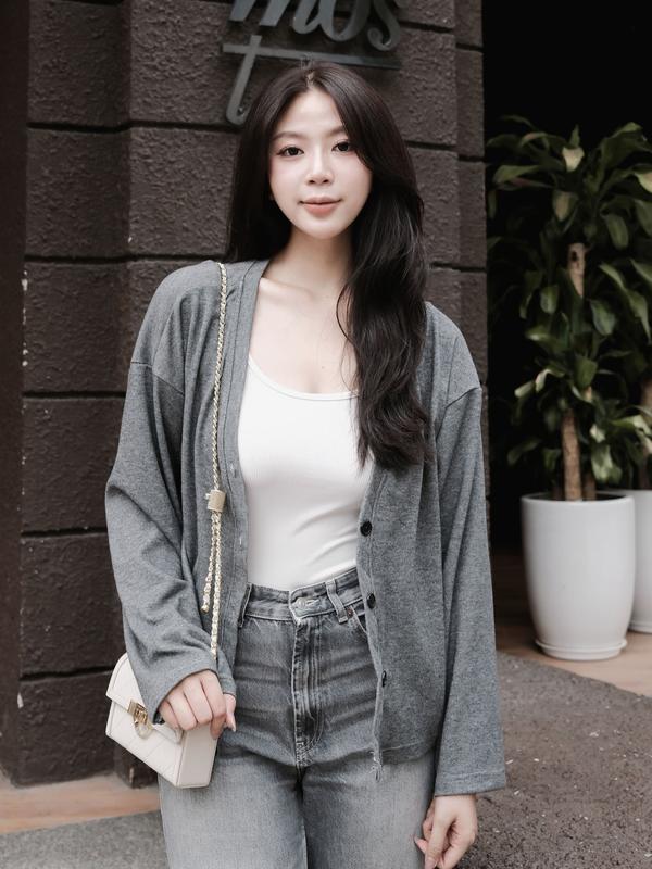  Áo khoác Cardigan nỉ dài tay nữ cổ chữ V phối cúc phong cách mùa thu Kimee - KA665 