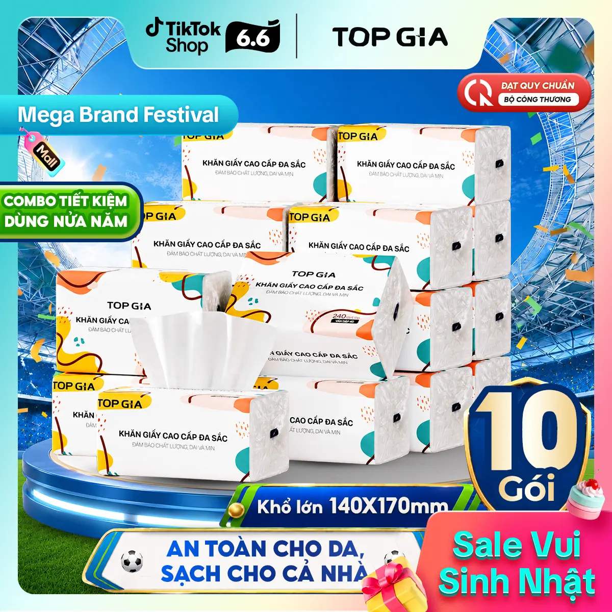 (GIÁ RẺ - TRẢI NGHIỆM) COMBO 10 Gói Giấy Ăn Đa Sắc TOPGIA, Giấy Ăn Cao Cấp Dập Vân 4D, 4 Lớp, Dai, Mềm Mịn, Khăn Giấy Vệ Sinh, Khăn Giấy Gia Đình Đa Năng. ĐẠT QUY CHUẨN CỦA BỘ CÔNG THƯƠNG. (VH1)