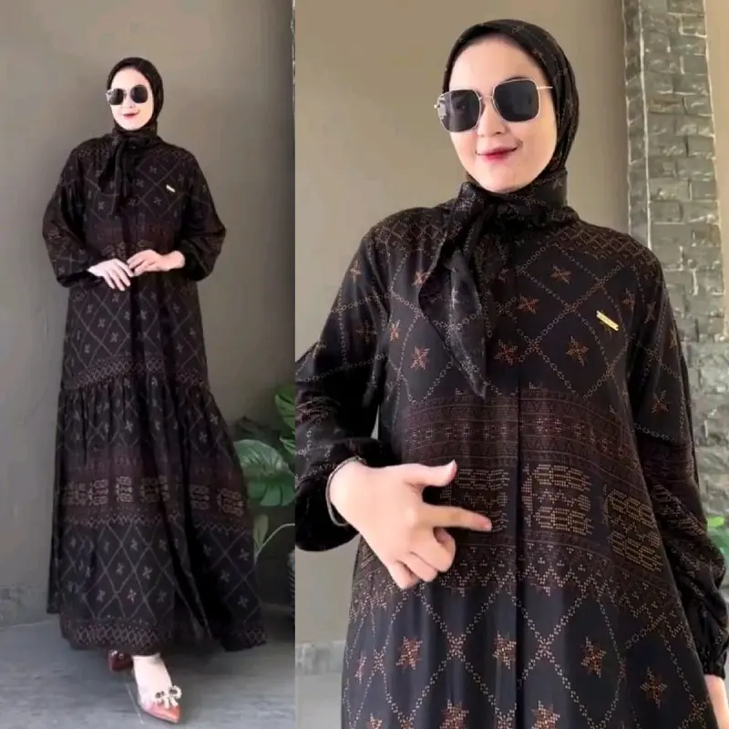 GAMIS SET HIJAB RAYON PREMIUM BLACK SERIES // GAMIS SULTAN ZR ETNIK // GAMIS LEBARAN // GAMIS VIRAL // GAMIS 2in1 // GAMIS CANTIK // SETELAN HIJAB GAMIS Muslim Wanita Mewah Tebal Nyaman 0