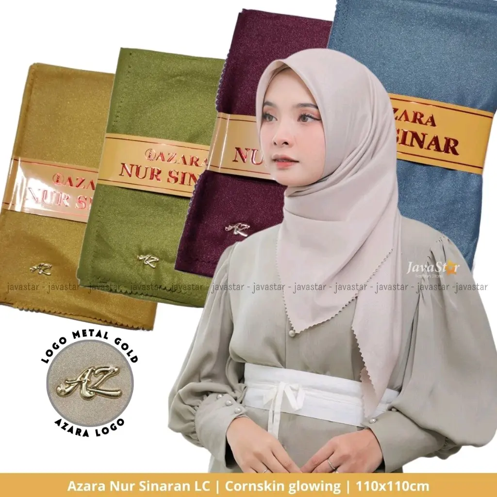 Hijab jilbab kerudung glowing bersinar glamor Azara Hijab Segiempat Nur Shinar Geliter Lacer Cut 110X110 CM [COD] METAL LOGO Mewah Square Katun Sutra Muslim Kondangan Dark
