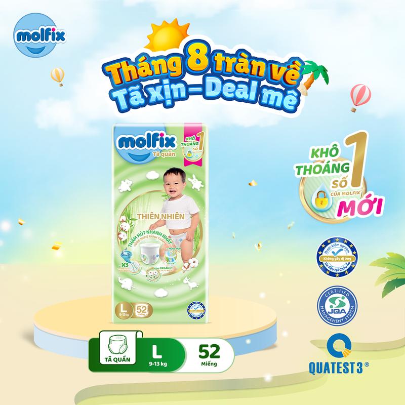 Tã/Bỉm Dán Molfix Thiên Nhiên Super Jumbo Với Sợi Tre Tự Nhiên Và Bông Organic Thấm Hút, Mềm Mại Luôn Khô Thoáng Cho Bé - 5 Size S/M/L/XL/XXL (4kg - 25kg) [Bao bì thay đổi theo từng đợt nhập hàng]