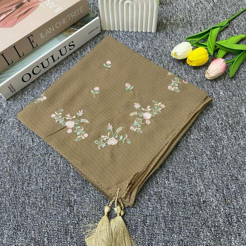 Hijab Segi Empat Potton Star Tassel Bordir Bunga Sakura Kerudung Wanita Muslim Katun Nyaman Square 5
