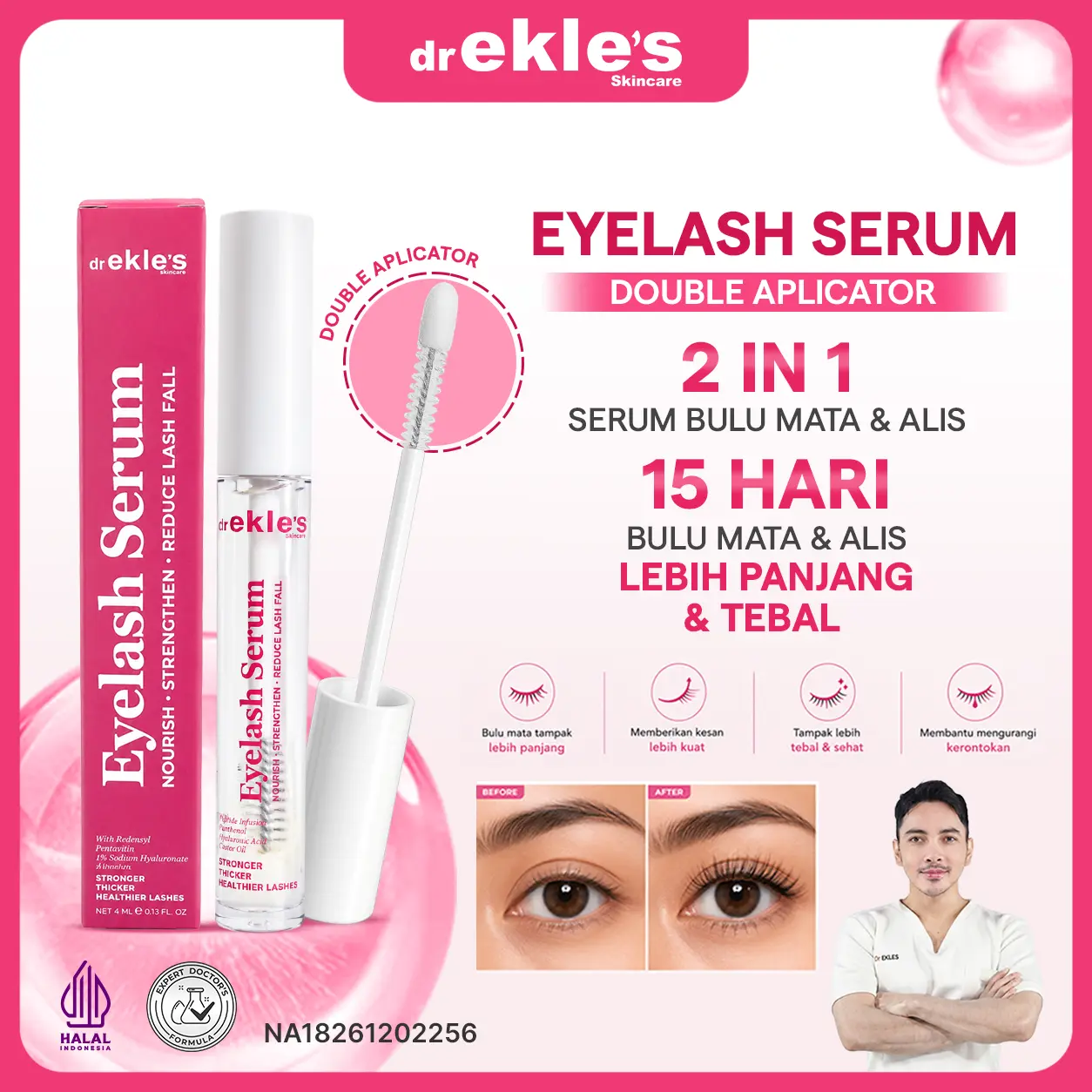 [Spesial Live] dr Ekles Skincare Eyelash Serum Double Aplicator 2 IN 1 Serum Bulu mata & Alis Lebih Panjang Halus & Tebal