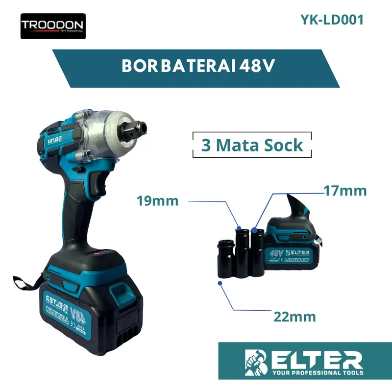 BELTER Mesin Bor Impact Baterai 48v Impact Wrench 12.7mm Bor Buka Pasang Baut Motor 3