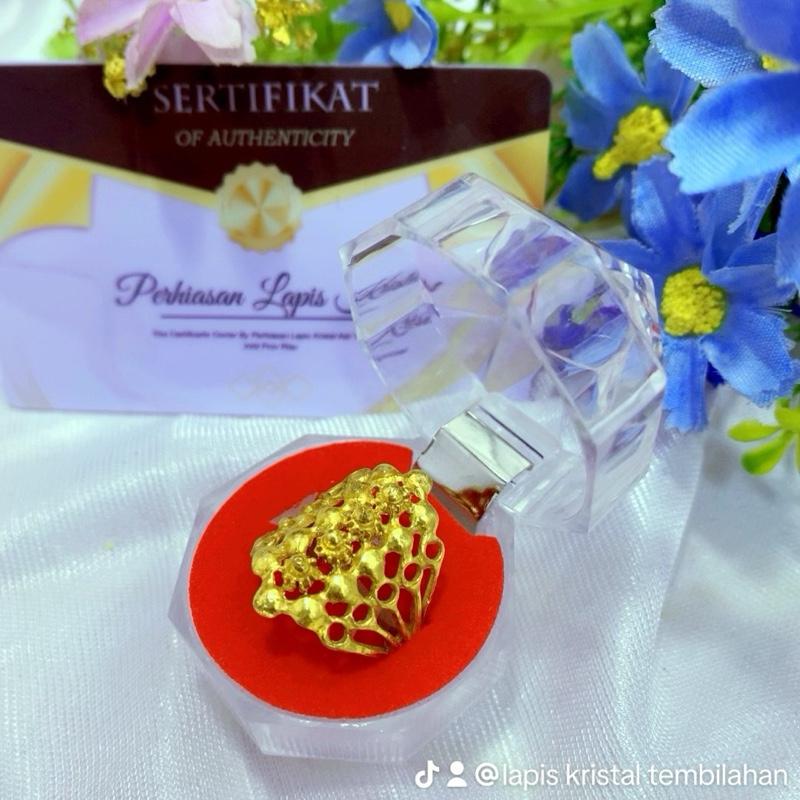 Cincin Motif Anggur Bambu Tengah Lapis Kristal 24 Karat - Emas, Perhiasan - Rings 3