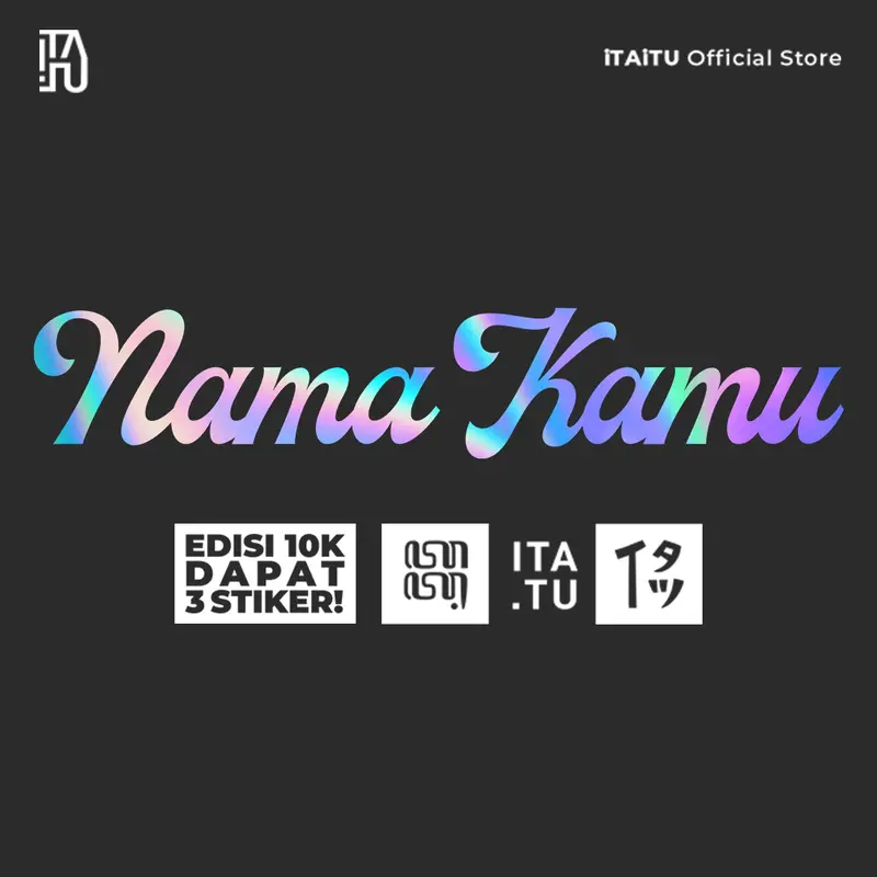 (10RB Isi 3) iTAiTU - STIKER CUTTING CUSTOM NAMA FONT HOLOGRAM REFLEKTIF Hitam Putih Sticker Car 4