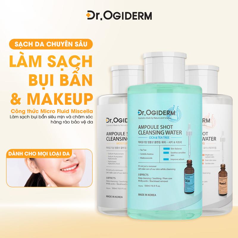  DR OGIDERM Nước Tẩy Trang Ampoule Shot Cleansing Water Hàn Quốc Giúp Làm Sạch Sâu Phù Hợp Cho Mọi Loại Da 500ml 