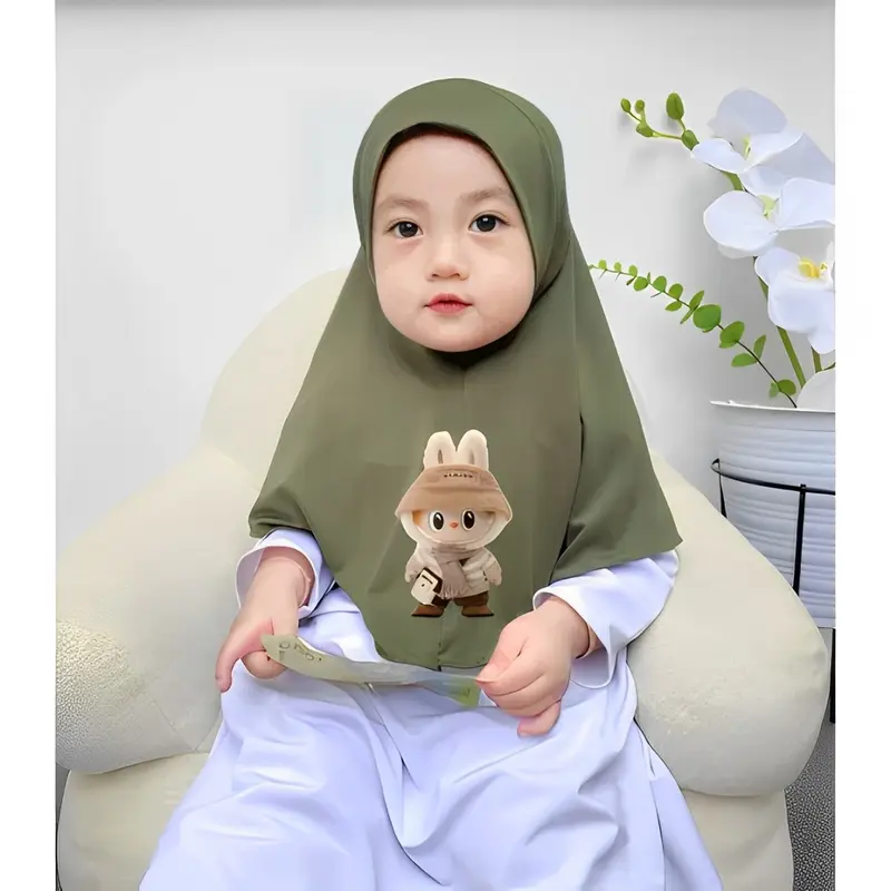 Jilbab Anak Lucu Labubu Bayi 0-18 Sampai 2 Tahun Bulan Kerudung Anak Muslim Instan Sekolah 1