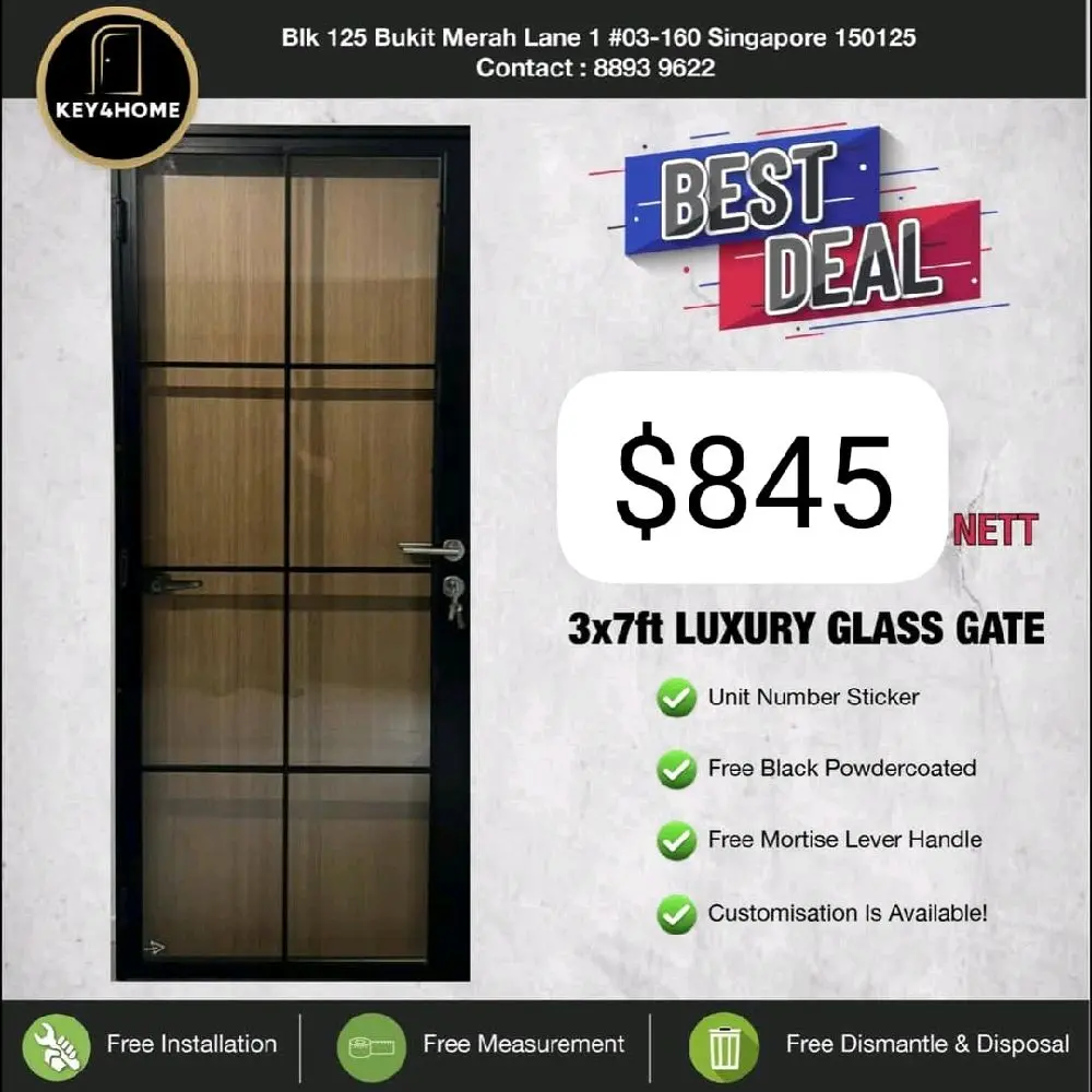 Luxurious Tempered Clear Glass Gate Size 3x7