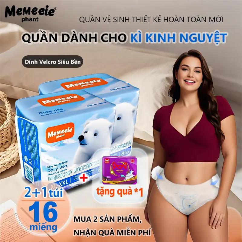 (khuyến mãi quà tặng )[2025 mới ra mắt] Memeeie mới mua một tặng một ngày sử dụng băng vệ sinh quần eo dán dễ dàng mặc dễ dàng cởi (8 miếng) 360 ° rò rỉ trần truồng nhẹ nhàng thoáng khí màng cơ sở hấp thụ nhanh chóng