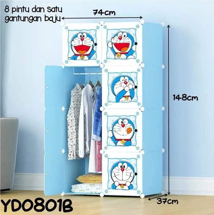 Mymy.Surabaya { COD } Lemari Baju Plastik PVC 8 Pintu Minimalis Motif Kartun | Lemari Baju Anak Portable Serbaguna 0