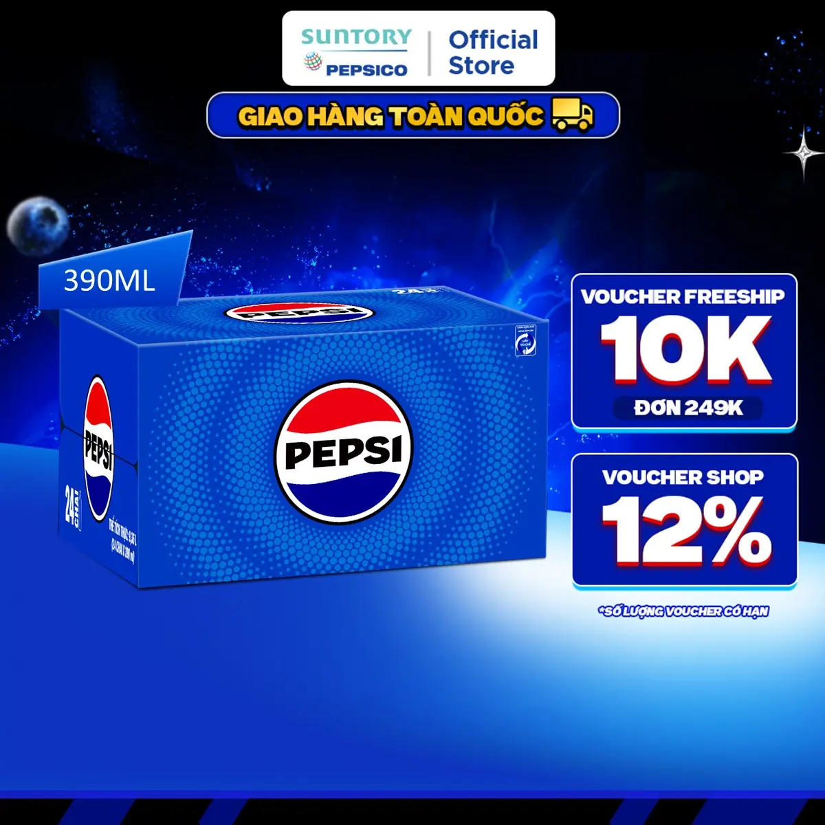 [SALE ĐẠI LỄ]Thùng 24 Chai Nước Ngọt Có Gaz Pepsi (390ml/chai)