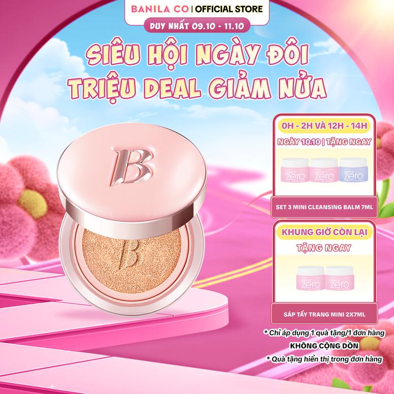 [Hàng Mới Về] Phấn Nước Mỏng Mịn Trong Trẻo  Banila Co Essence Skin Pink Cushion SPF50+ Pa+++ Cho Lớp Nền Căng Bóng 12G