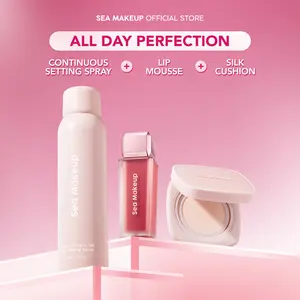 Sea Makeup All Day Perfection - Bundle 3in1 Lip Mousse + Setting Spray + Silk Cushion untuk Tampilan Makeup Tahan Lama dan Sempurna