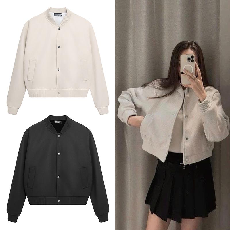    DEAL MẪU MỚI   Áo Khoác Bomber - Áo Khoác Nữ Dạ Ép Dáng Ngắn Croptop Nữ Thu Đông Mặc Tết 2025 