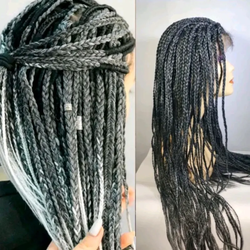 Wig Wanita Rambut Kepang Panjang Model Wanita Amerika Afrika Wig Wanita Lace Front Kepang Panjang 70 Cm 3