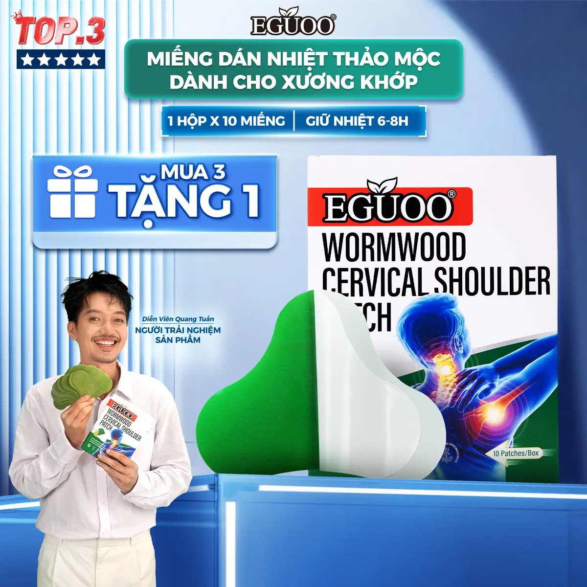 Miếng Dán Nhiệt Thảo Mộc EGUOO Giúp Hỗ Trợ Giảm Đau Cổ, Vai, Gáy Hỗ Trợ Giảm Căng Cơ Vận Động - 1 Hộp 10 Miếng - 1