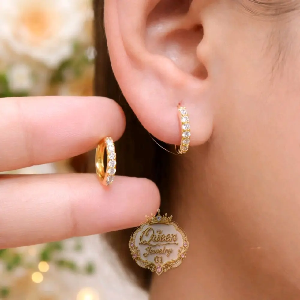 Promo Anting Jepit Titanium Dewasa Permata Baris Satu berlian Terbaru elegan Earrings tindik