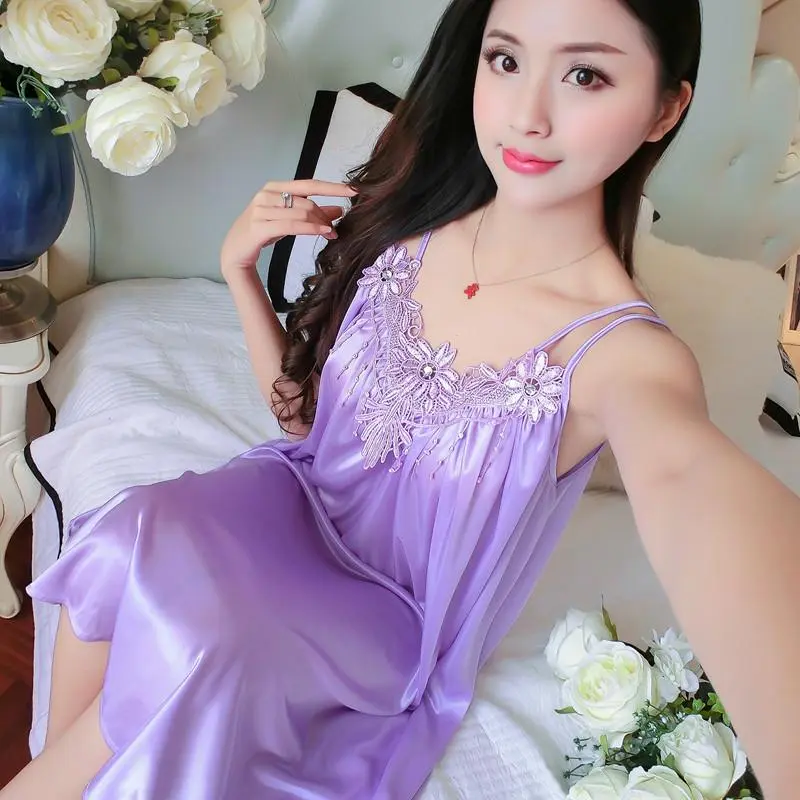 [ Racun Lingerie ]  Daster Dress Baju Tidur Nightwear Wanita Dewasa Sexy Tanpa Lengan Tali Pundak Lumbai Deep Brukat  With Muatiara Mewah Satin Silk FS38 4