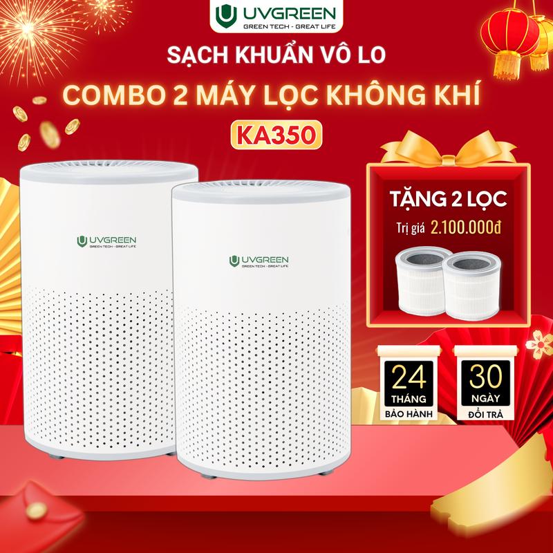   TẶNG 2 LỌC  Combo 2 Máy Lọc Không Khí Diệt Khuẩn UVGREEN KA350 - UVC LED Hiện Đại - Ion Âm - Bộ Lọc HEPA H13 Chống Vi Khuẩn 
