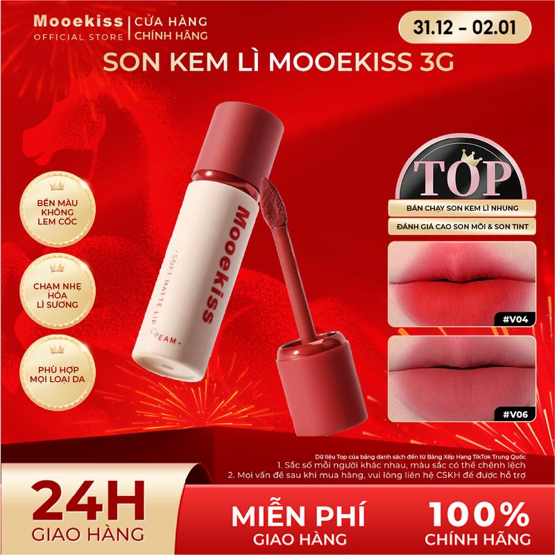 Son kem lì Mooekiss finish nhung lì mịn tôn da sáng không dính ly không khô môi nhẹ như không khí 3g*1