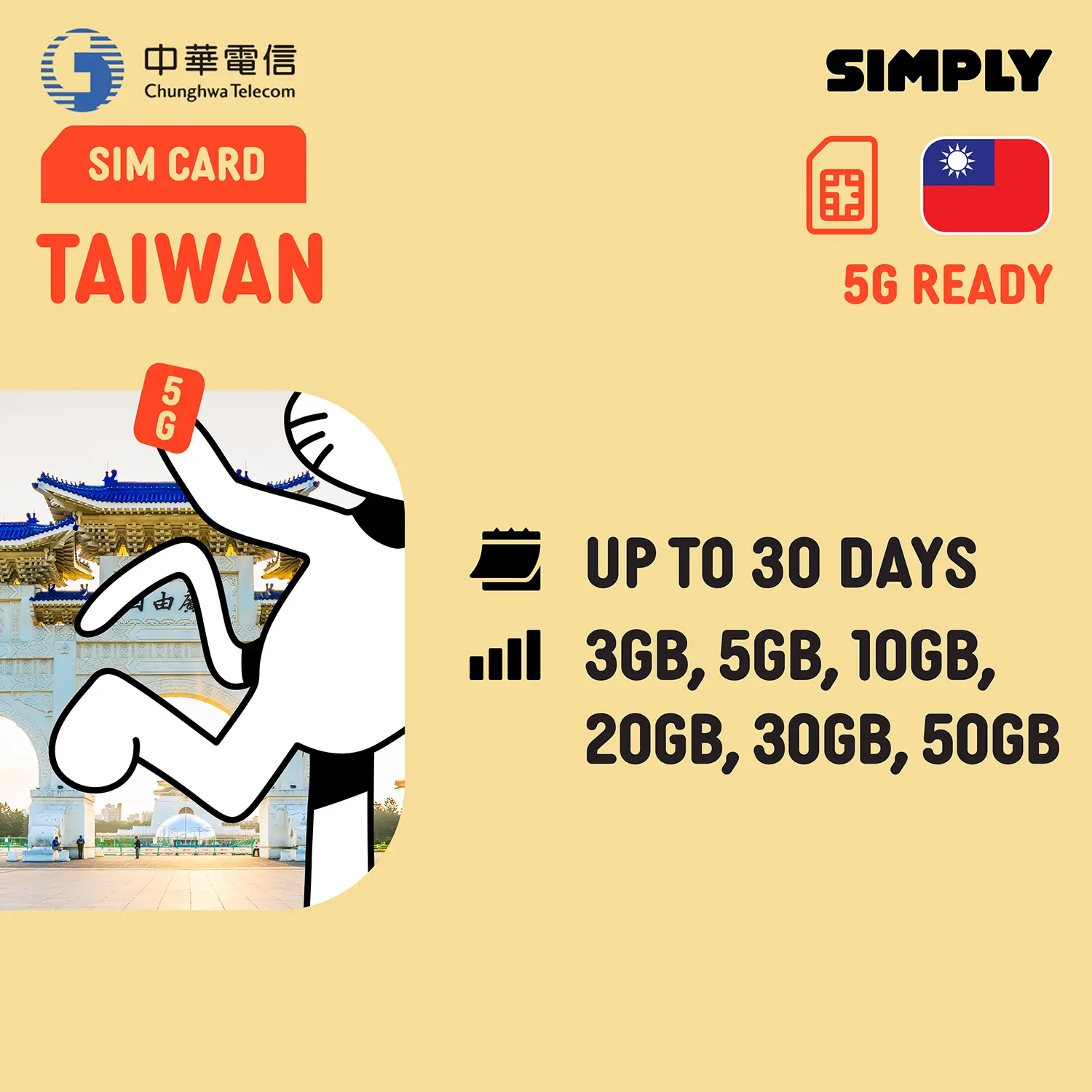 [Taiwan] 5-30 Days | 5GB/10GB/20GB/30GB/50GB(4G) Data SIM Card | Registration Required
